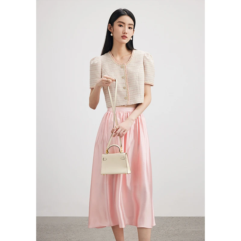 【陈大可专属】MandyZhang醋酸缎面半身裙女秋复古高腰a字裙子