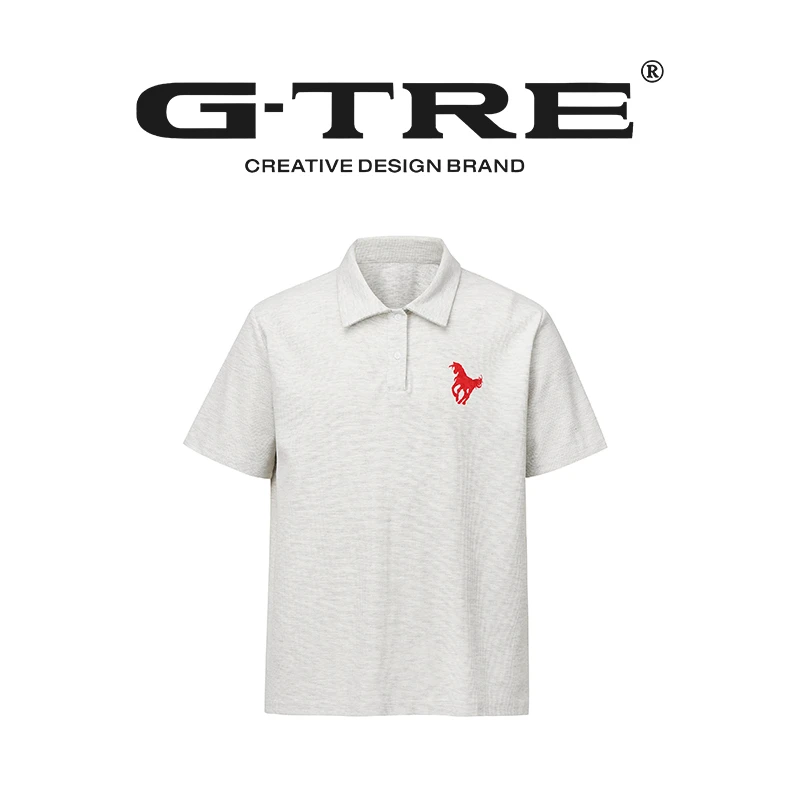 G-TRE 春夏新款简约休闲百搭T恤‘战马’polo衫男女同款 乳白色
