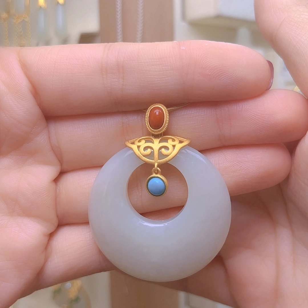 和田玉银S925镀金镶嵌颈饰