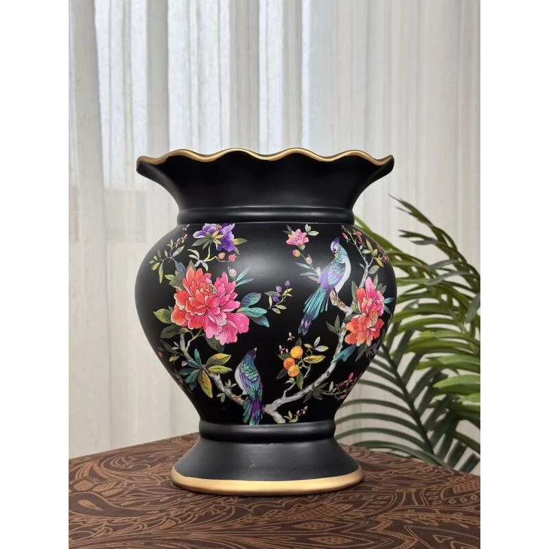 客厅陶瓷花瓶花插黑色花鸟