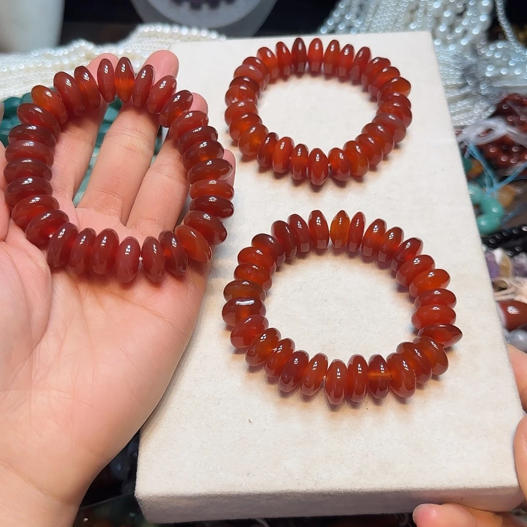 玛瑙/玉髓合金珠宝半成品16mm红玛瑙飞碟算盘一串