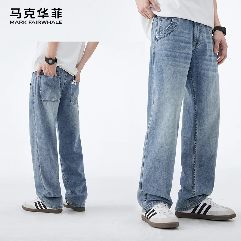 马克华菲美式复古牛仔裤男士秋季新款宽松直筒裤子男休闲阔腿长裤