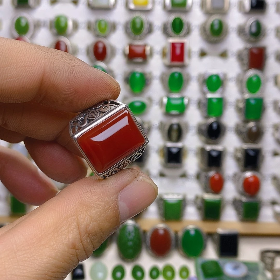 玛瑙/玉髓戒指银S925镶嵌