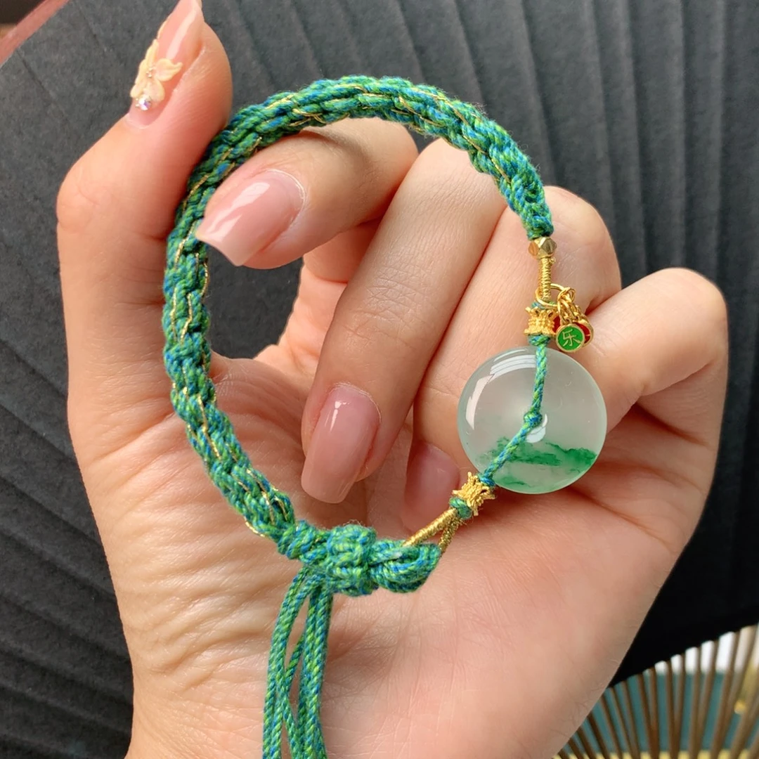 石英质玉（非洲翠）银S925镀金镶嵌冰飘花精品原创手绳