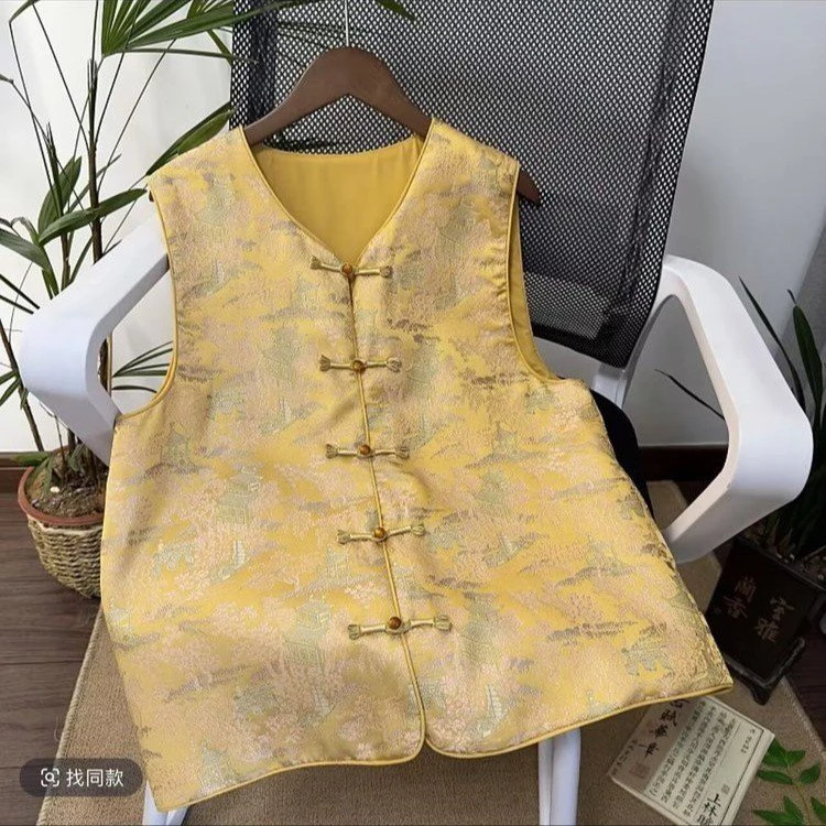 2025高级感新中式国风盘扣提花无袖马甲背心女春时尚宽松唐装上衣