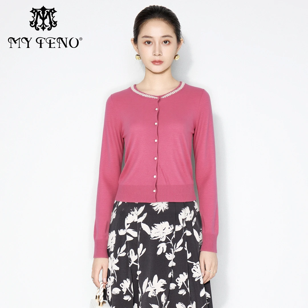 【粉丝专属】短款时尚长袖提花款圆领女毛衣百搭针织衫VHSE15SWH0