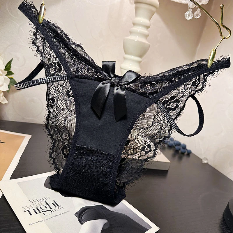 奢感时尚水钻贴胶内裤女性感风漂亮睫毛蕾丝中低腰蝴蝶结底裤新品