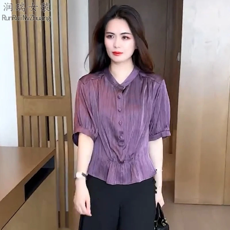 2025时尚夏季套装女新款减龄短袖衬衫洋气阔腿裤裙妈妈显瘦两件套