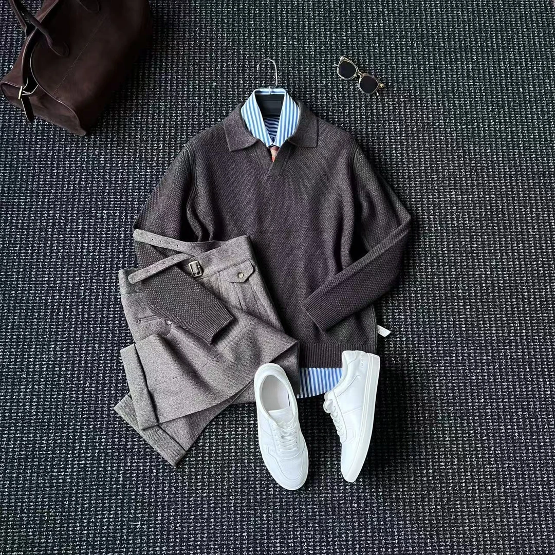 CssuGent秋冬季轻奢高端海鸥领针织羊毛衫男绵羊毛混纺打底衫毛衣