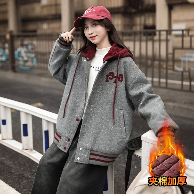 女童外套保暖大衣棒球服休闲风上衣毛呢针织普通外套B类加厚冬季