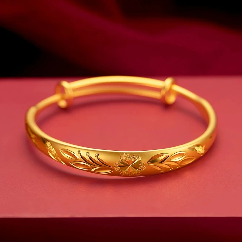 铜合金手镯 梅花推拉手镯子女款妈妈金色手圈时尚高级感首饰品