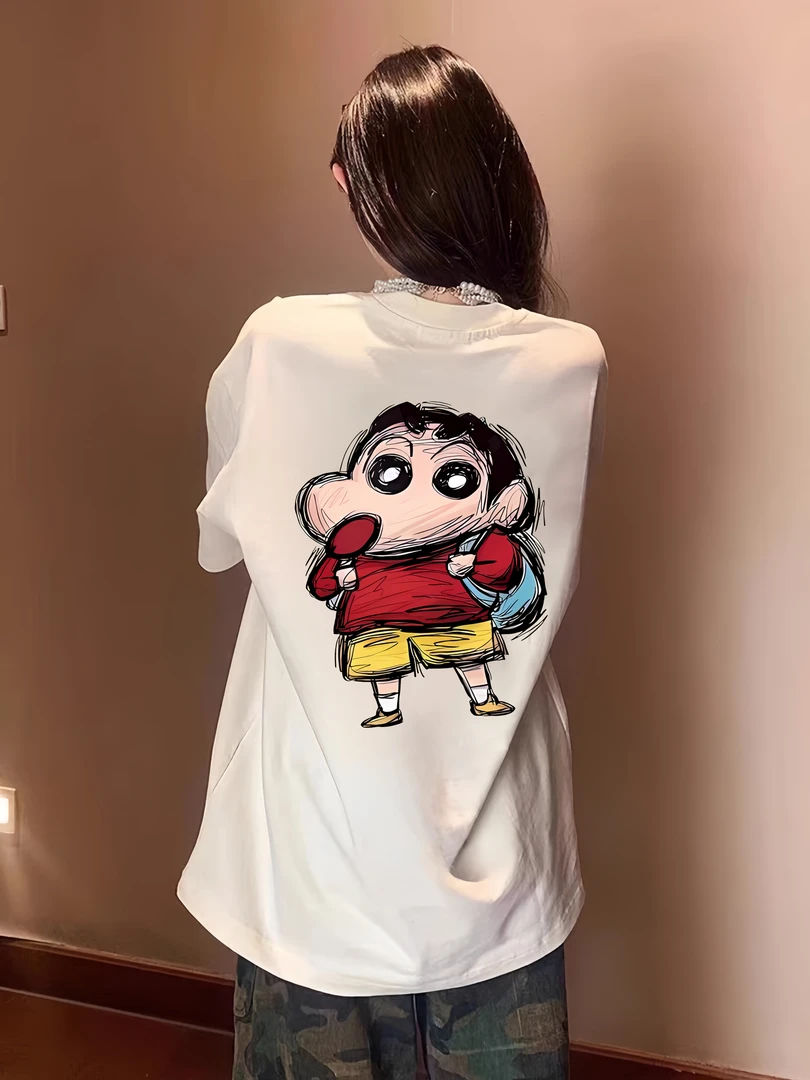 蜡笔小新印花韩风卡通动漫短袖T恤时尚夏季重磅纯棉大码300斤上衣