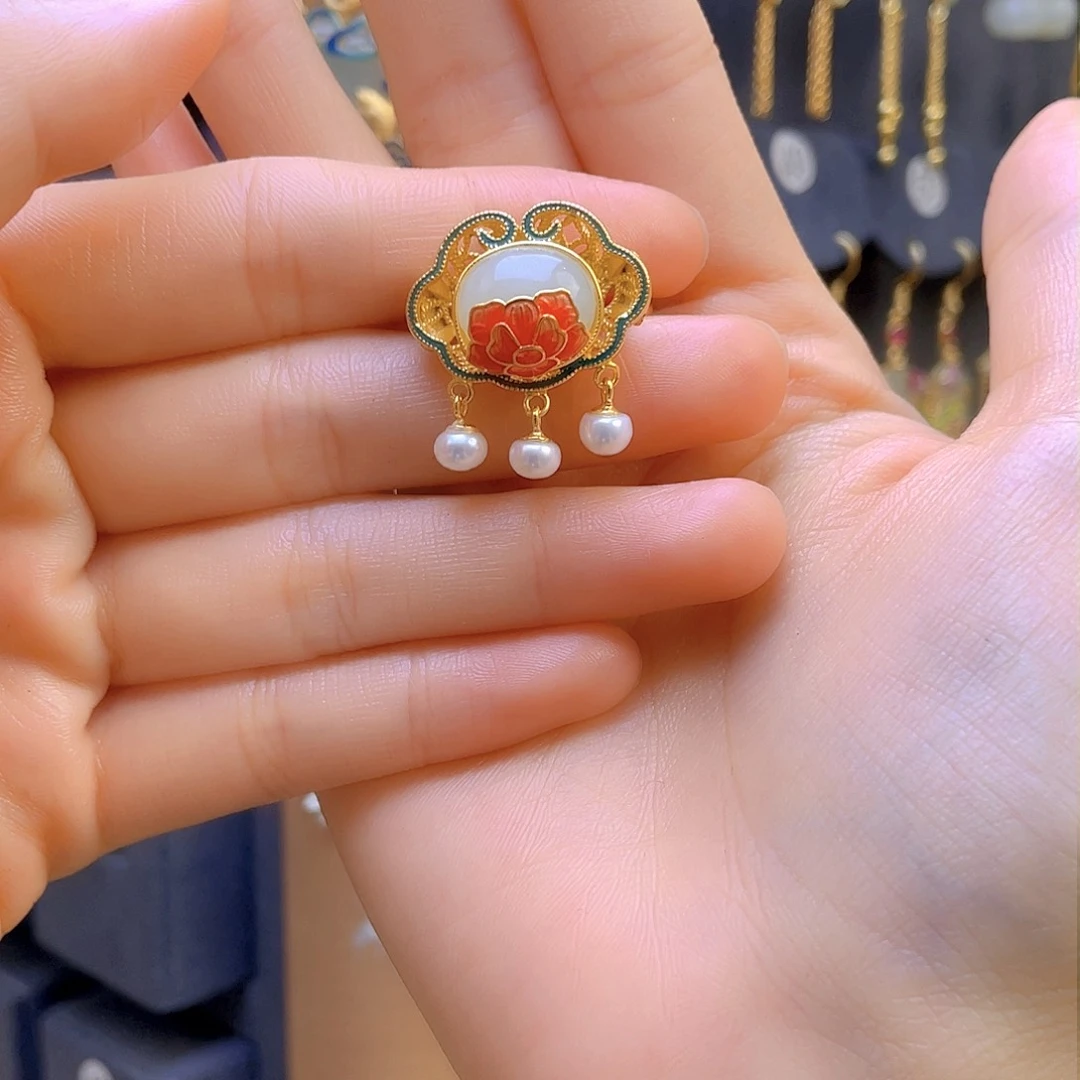 和田玉戒指银S925镀金镶嵌