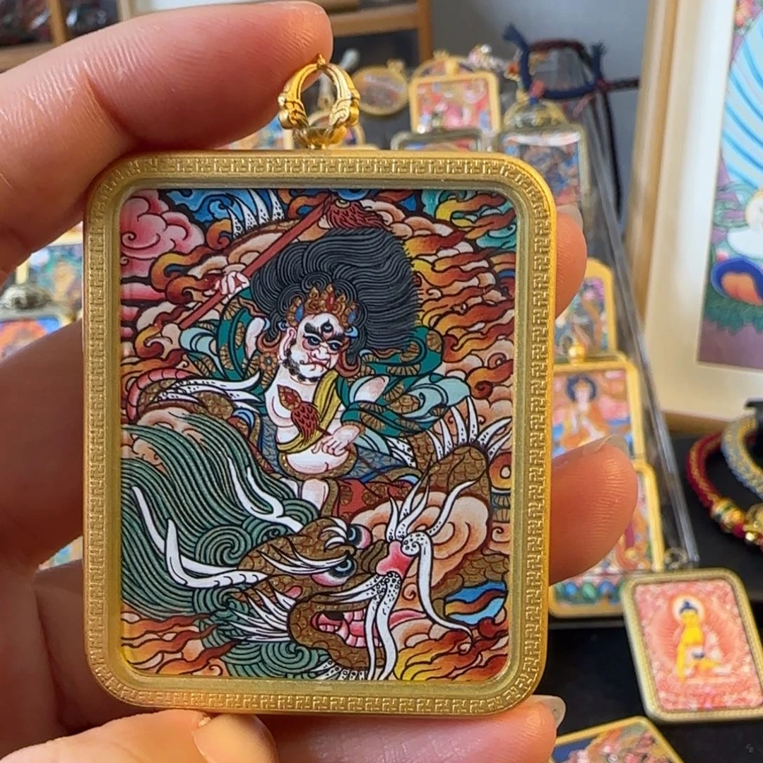 吊坠白财神热贡唐卡