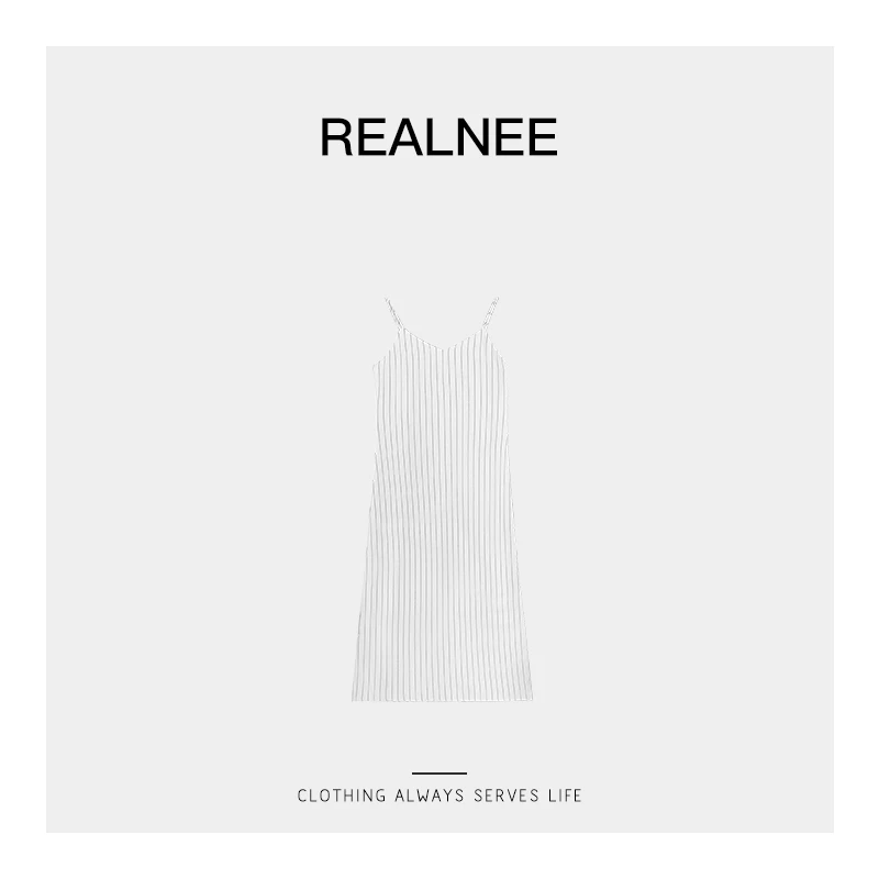 REALNEE【夏影寻迹】天然亚麻条纹吊带裙随性线条感松弛穿搭04175