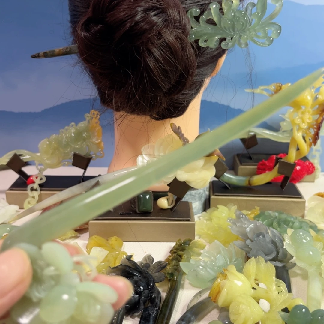 大***）蛇纹石玉合金发饰