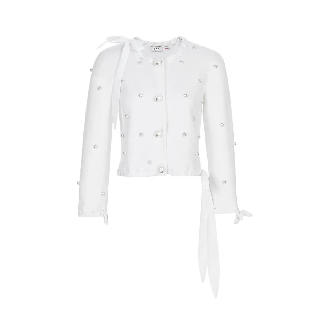 拉飞姆2025夏 珍珠装饰针织开衫FF25X00ZM170