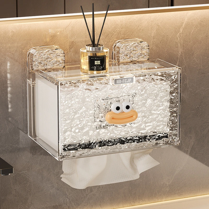 吸盘式洗脸巾收纳盒卫生间壁挂式面巾纸置物架浴室卷纸厕纸纸巾盒