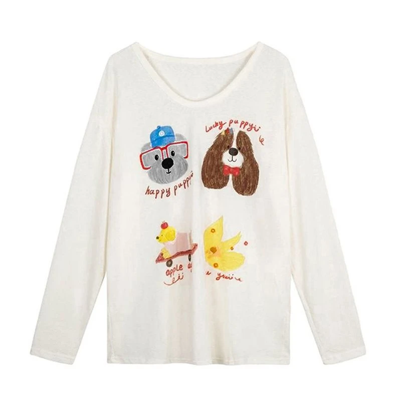 小众趣味印花长袖T恤女薄款防晒上衣春季时髦慵懒宽松设计感罩衫