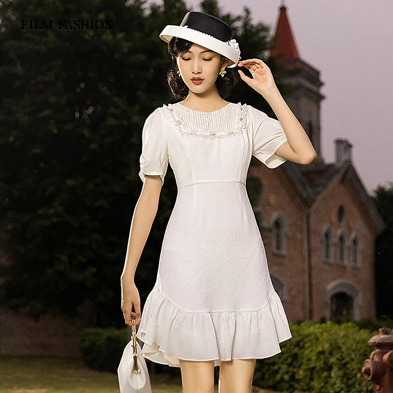 一电影一时装蕾丝小个子礼服复古短袖连衣裙显瘦裙子女FENL124600