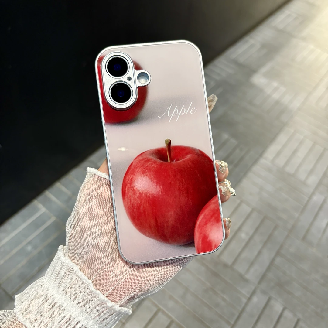 苹果/华为/oppo/vivo/小米 红苹果适用iPhone16肤感玻璃手机壳