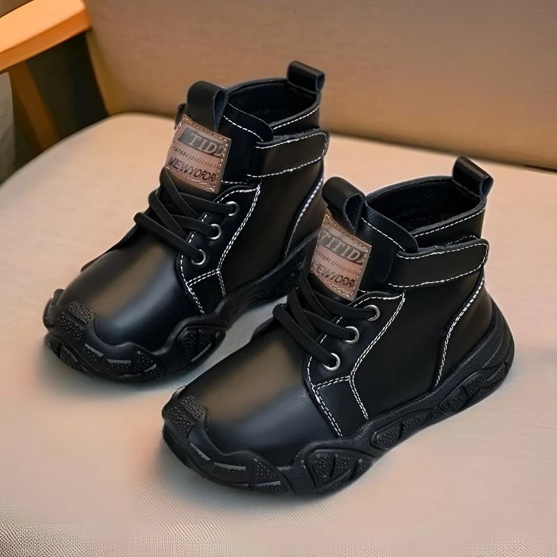 男童棉鞋秋冬加绒宝宝皮面马丁靴真皮软底儿童短靴保暖防滑中大童