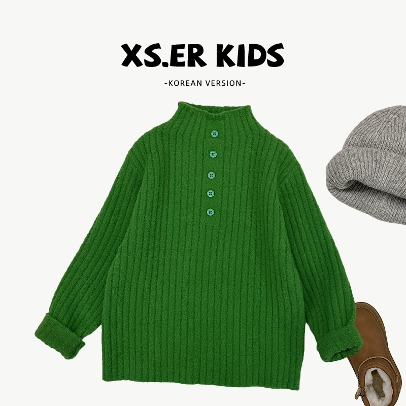 【小首尔】现货-qc2冬装男女童简约时尚纯色半高领针织毛衣HBB6514