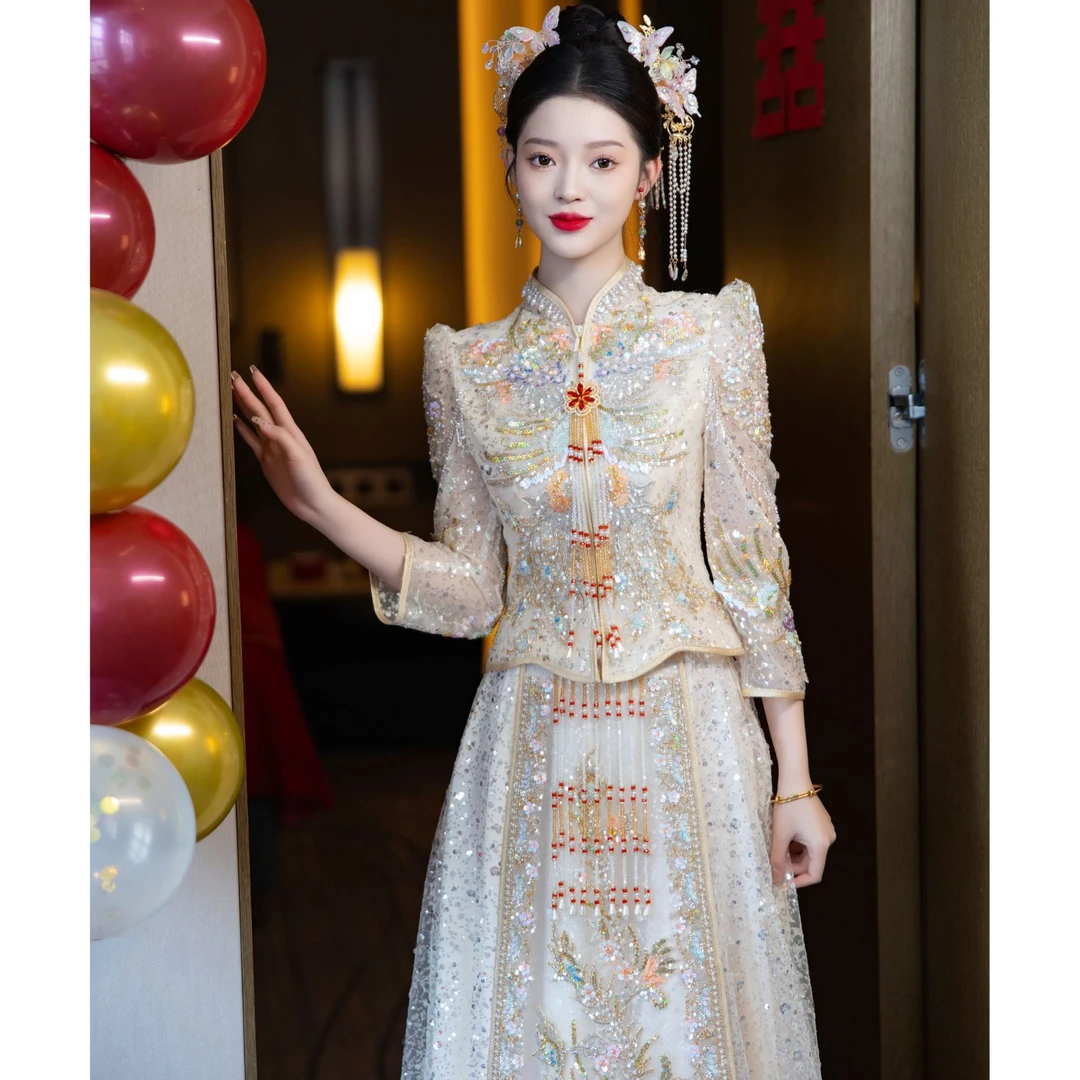 香槟色秀禾服新娘新中式礼服