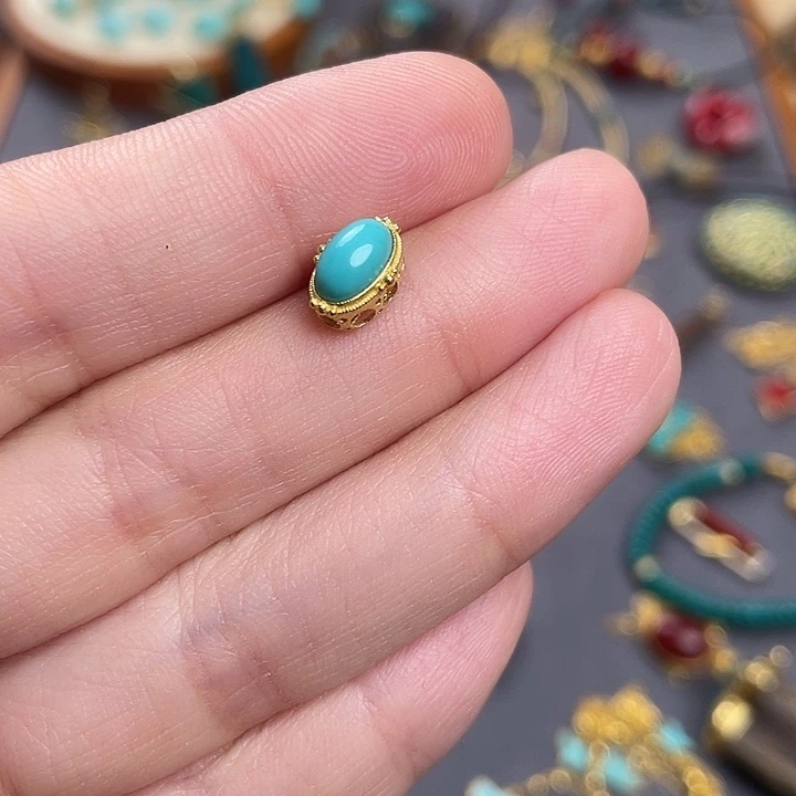 冰***甜绿松石18K金镶嵌吊坠(不含链)