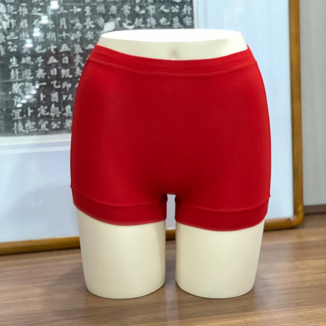 櫟丝御锦柞蚕丝女短裤平角齐脚打底防走光中高腰红色内裤 C940103