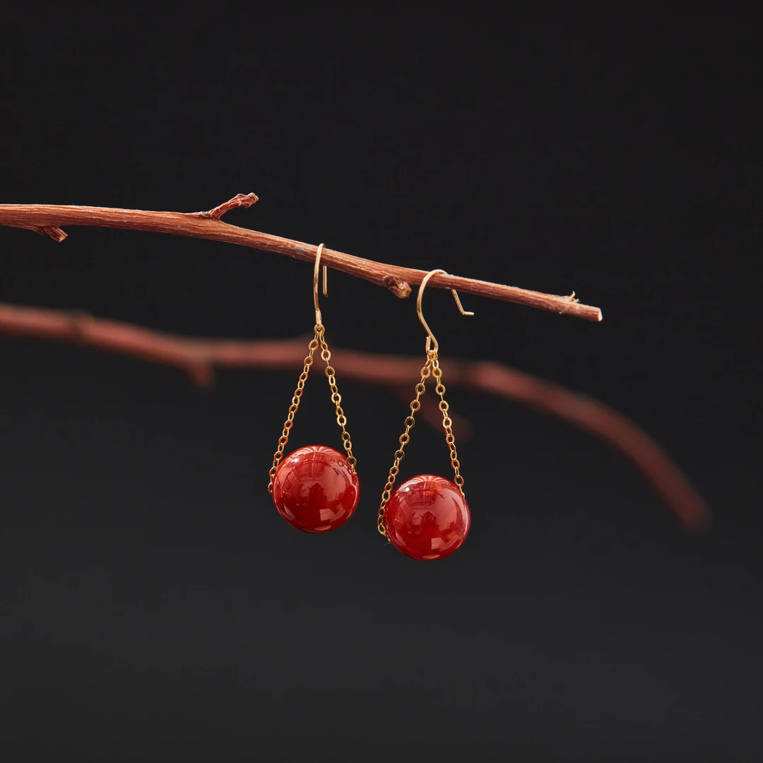 子乔珠玉集 · 18K火焰纹南红耳坠多样性发一#XYGD212019-A