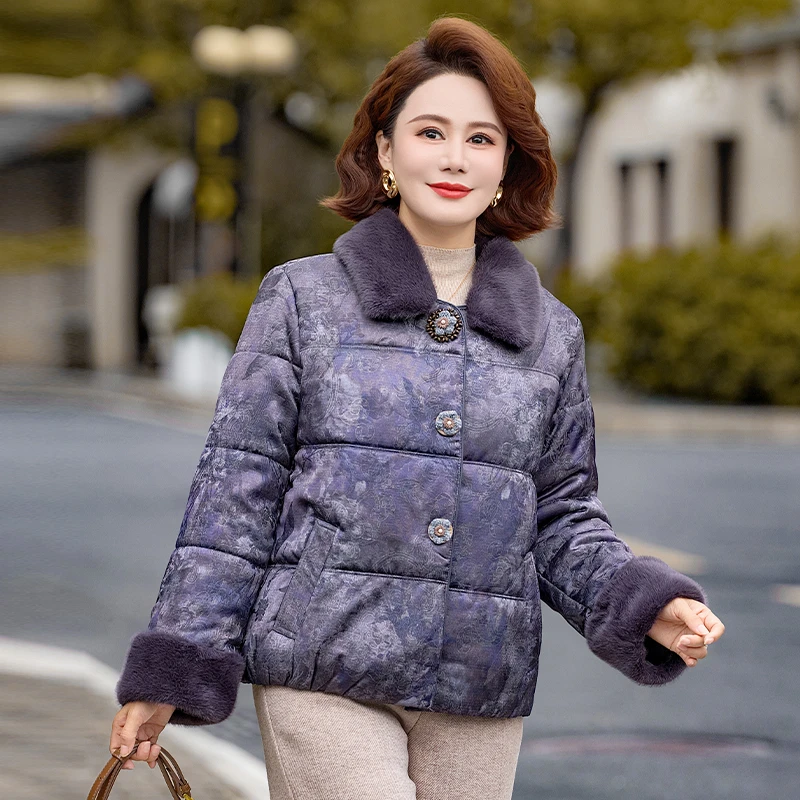 中老年妈妈冬季洋气新中式加厚棉衣外套新款中年女士高贵保暖棉袄