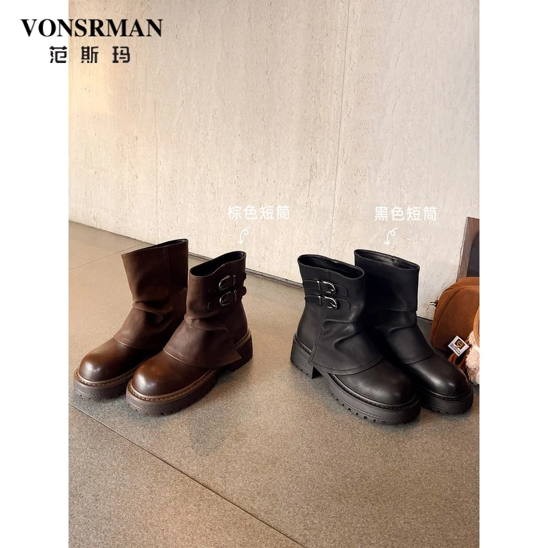 黑色棕色2025英伦风堆堆短靴秋季新款韩版ins潮流设计街头百搭