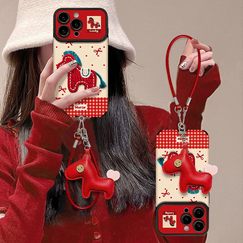 新年小马适用苹果17pro新款网红手机壳iphone17刺绣15防摔17air16