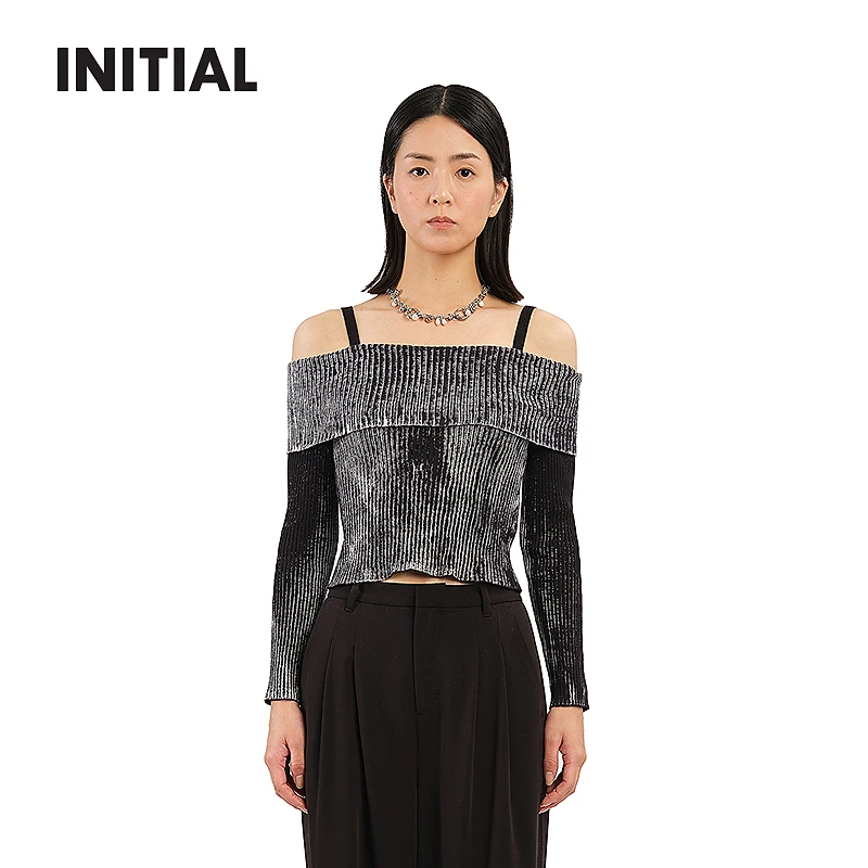 【商场同款新品】INITIAL25春季暗黑感露肩毛衣针织女25SOTFMCXX096