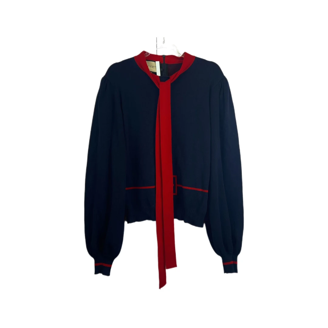 99新 GUCCI/古驰 012307  Logo字母印花飘带针织衫 L码