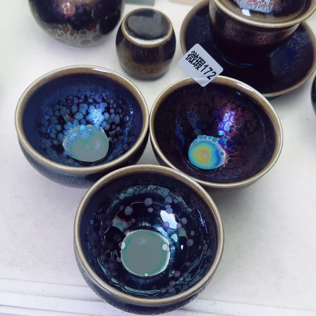 茶盏豆*微瑕建盏矅变茶器3只0172