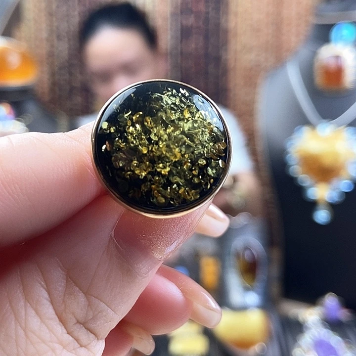 银S925镶嵌琥珀戒指戒指