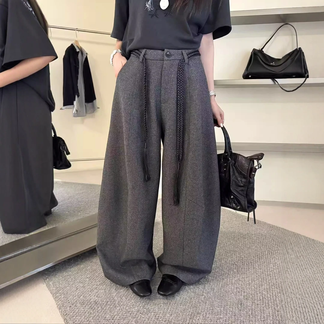 番茄妹妹Tomatosister西装阔腿裤女秋冬高腰宽松弯刀休闲长裤毛呢