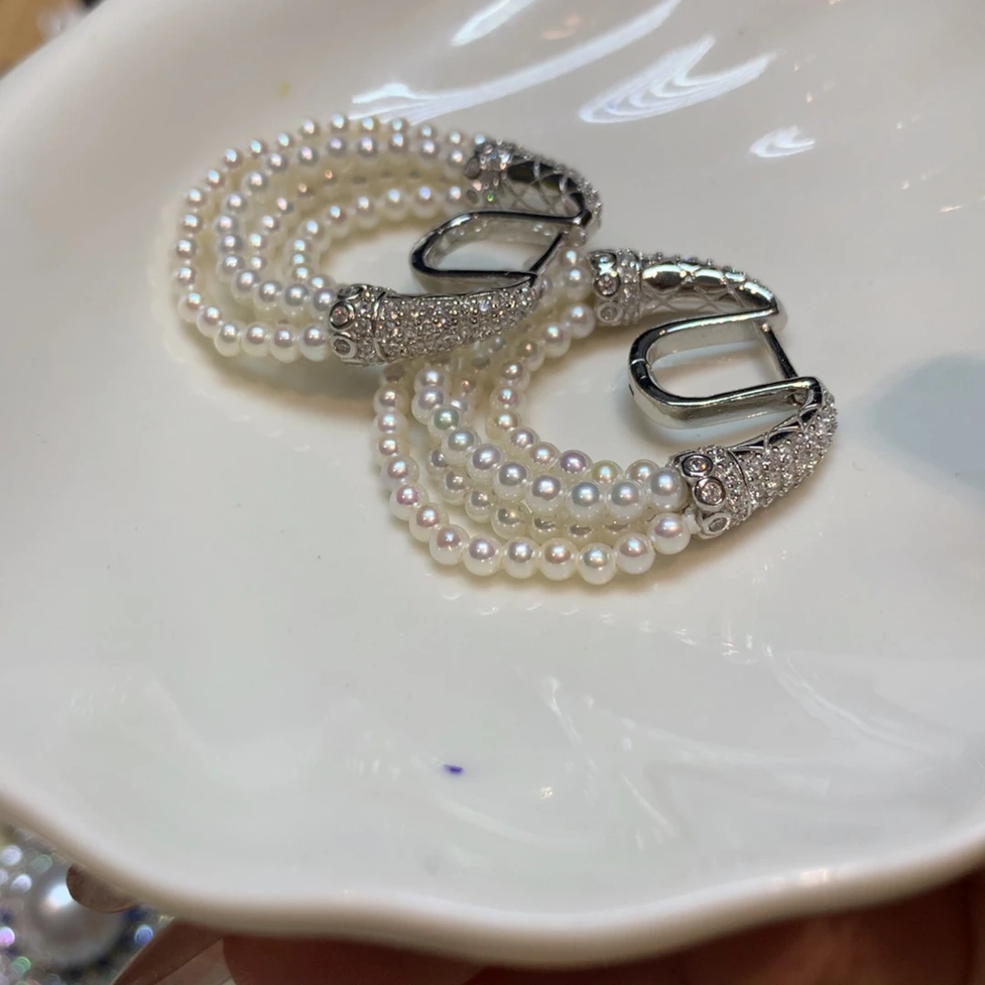 淡水珍珠耳饰银S925镶嵌