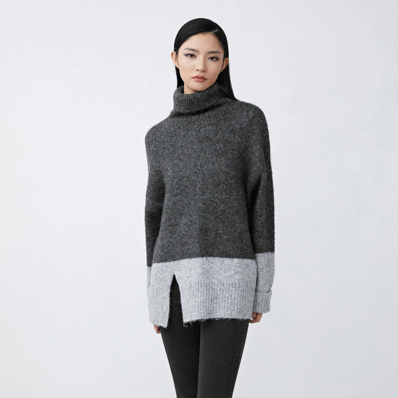 【李易行】圣迪奥时尚宽松长款条纹高领针织衫S21483551