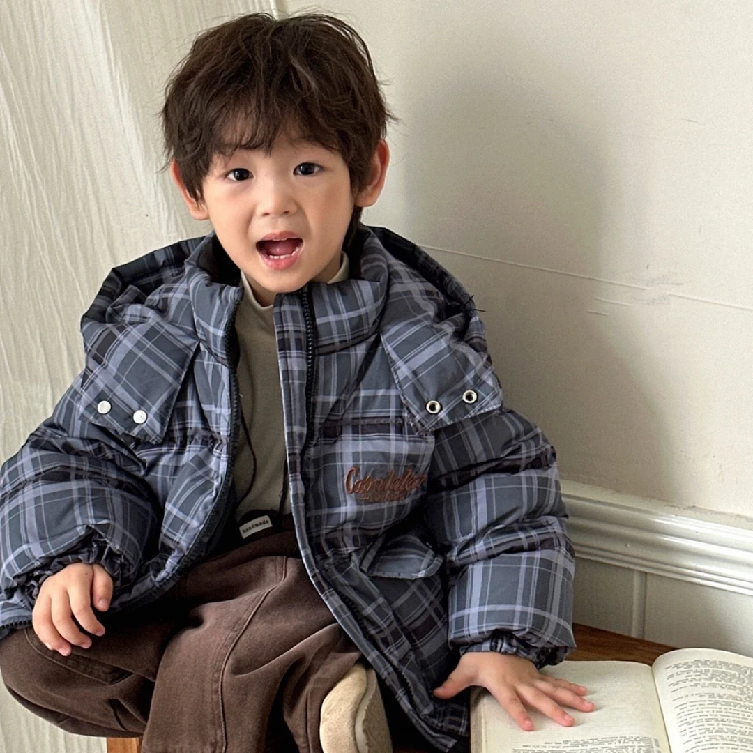 拉萨发货 儿童羽绒服洋气格子百搭男女童白鸭绒秋冬款羽绒服外套