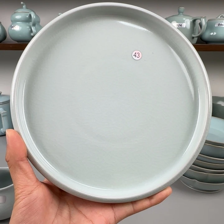 瓷片汝瓷壶承圈足烧仿古月白釉微瑕43