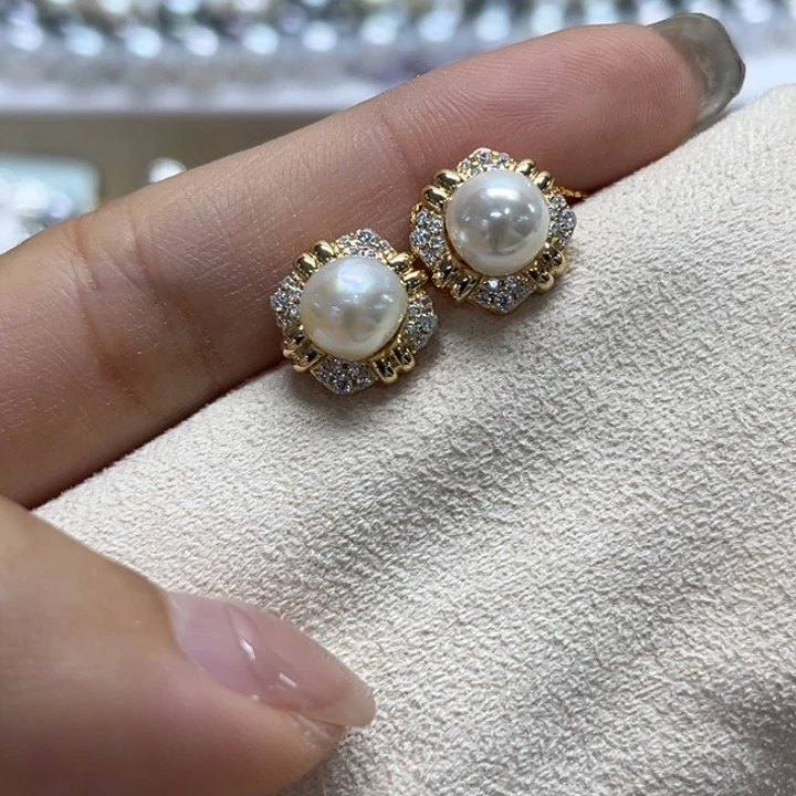 银S925镶嵌耳饰海水珍珠7-8mm65号