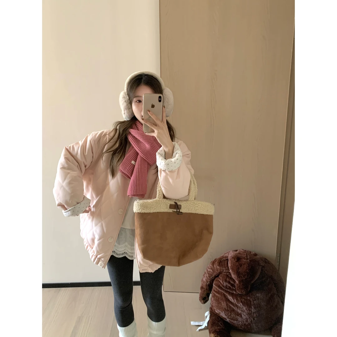 韩11粉色碎花两面穿棉服短款外套