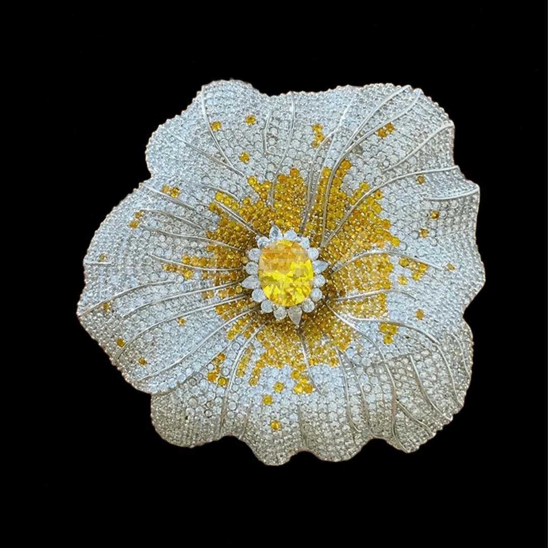铜合金合成锆石胸针 时尚气质百搭重工密镶花朵胸针6221