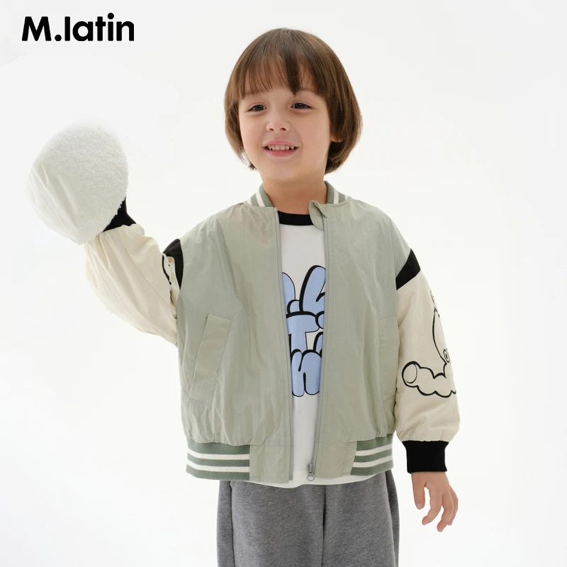 马拉丁童装儿童25春装新款男小童拼色休闲学院风印花球服夹克