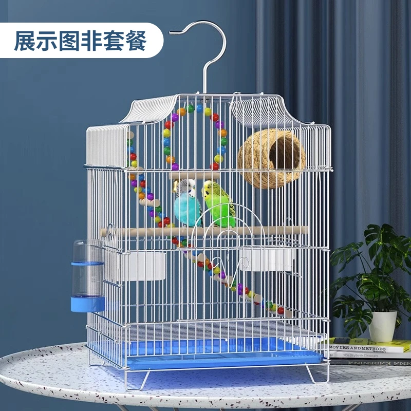新型鸟笼玄凤鹦鹉笼子大号专用笼虎皮八哥家用豪华别墅不锈钢色