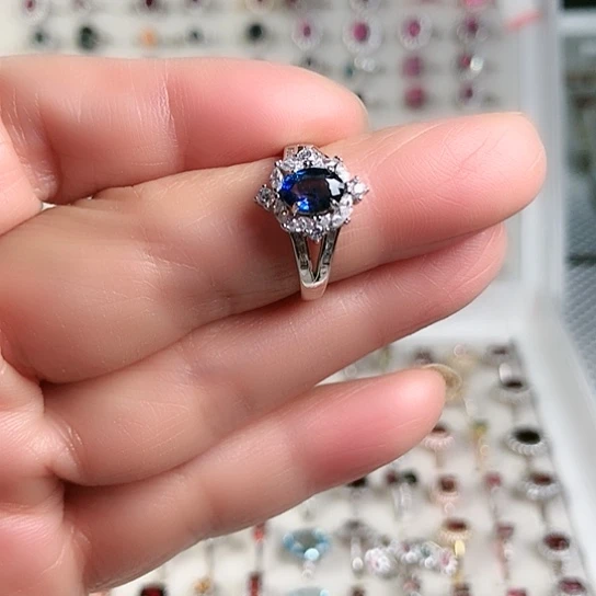 蓝宝石戒指银S925镶嵌