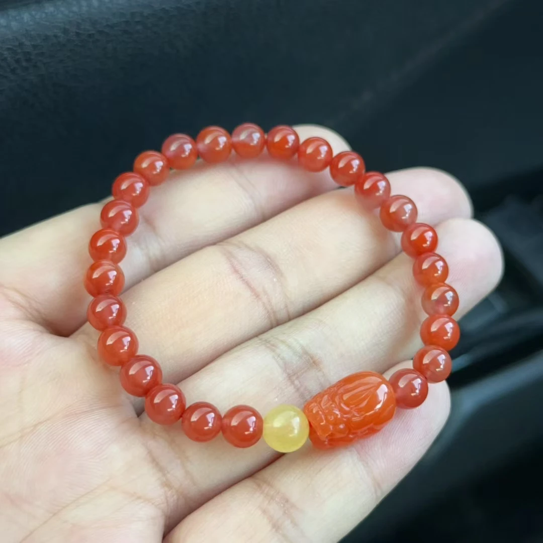 精品天然 南红手链颗颗精选高品纯正的川料瓦西火焰红珠子六点五